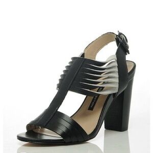 French Connection Black Leather Block Heels size 40